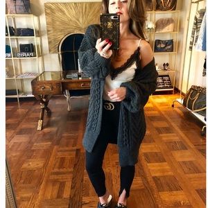 TOPSHOP Long Open Front Cable Knit Cardigan